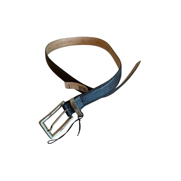 Calvin Klein Black Lizard Grain Leather Belt Small With Silver Buckle Made In US - Picture 1 of 6